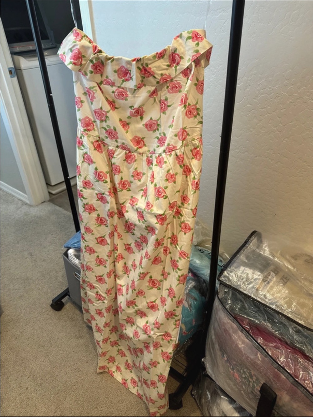 Strapless Floral Maxi Dress in Cream and Pink Hyfve L